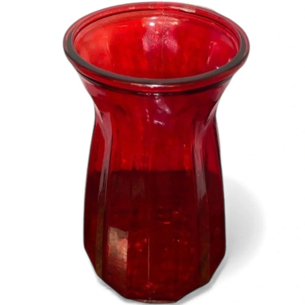 GLASS VASE DPS # ARIEL XL Floral Cut 10” Vintage Glass Vase in RED